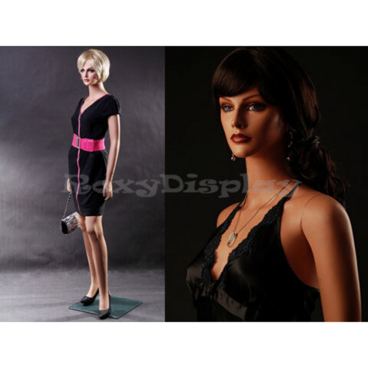 Female Adult Realistic Fiberglass Fleshtone Pretty Face Mannequin with Wig