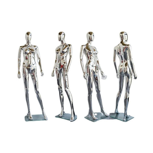 Full Body Plastic Adult Female Egg Head Chrome Mannequin with Base