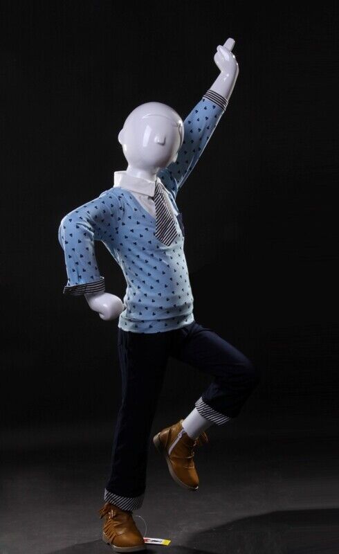 Toddler Abstract Fiberglass Glossy White Faceless Mannequin with Base