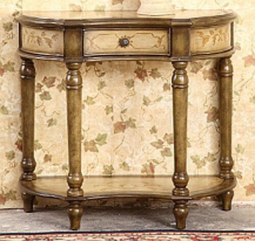 Hand Painted Wooden White & Brown Accent Floral Decor End Side Table Nightstand