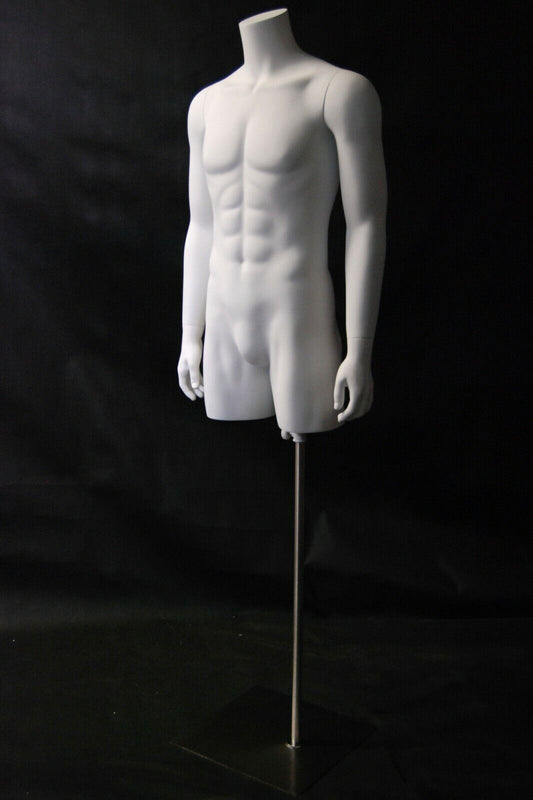 Mens Adult Matte White Fiberglass Headless Mannequin Torso with Base