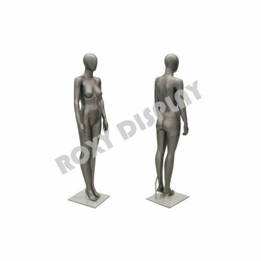 Women's Full Body Egg Head Metallic Gray Mannequin - Square Glass Base Included
