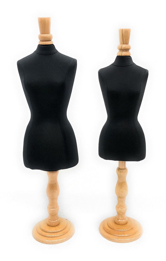 Miniature Black Female Fully Pinnable Jewelry Dress Form Display with Base