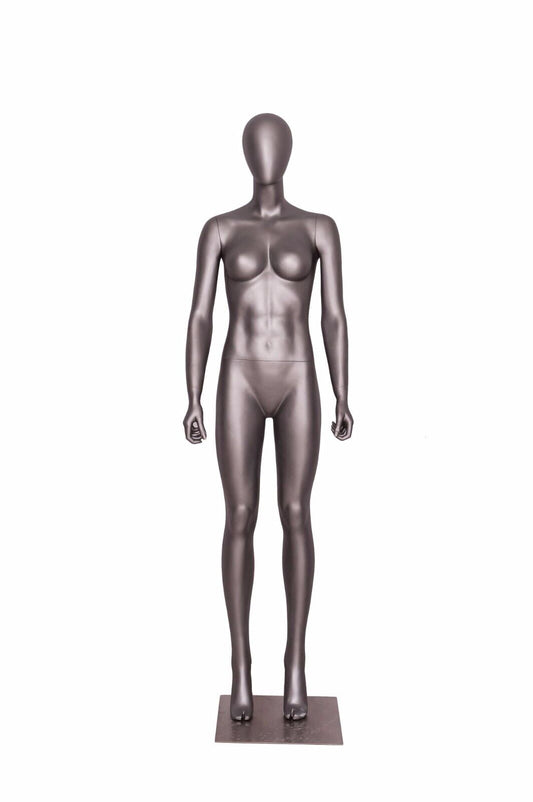 Female Adult Full Body Athletic Sports Fitness Matte Silver Fiberglass Mannequin