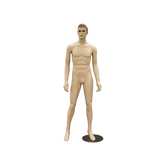 Standing Straight Mens Realistic Face Fleshtone Full Body Mannequin with Base