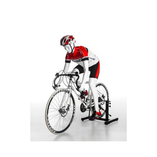 Female Cyclists Fiberglass Glossy White Athletic Sports Bike Riding Mannequin