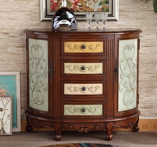 Hand Painted Wooden Antique Accent Brown Decor Hallway Table with Drawers