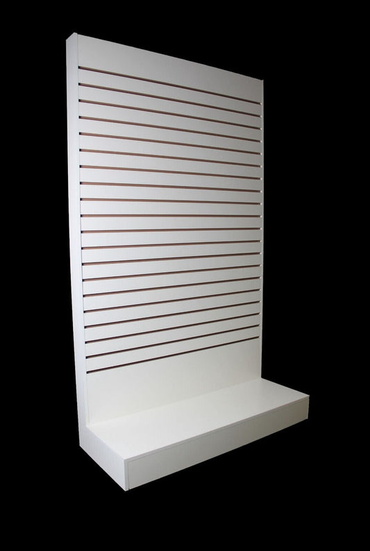 White Wood Pressed 80 Inch Tower Style Slat Wall Floor Fixture Display