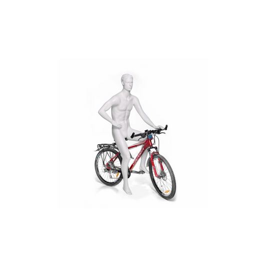 Male Cyclists Fiberglass Glossy White Athletic Sports Bike Riding Mannequin