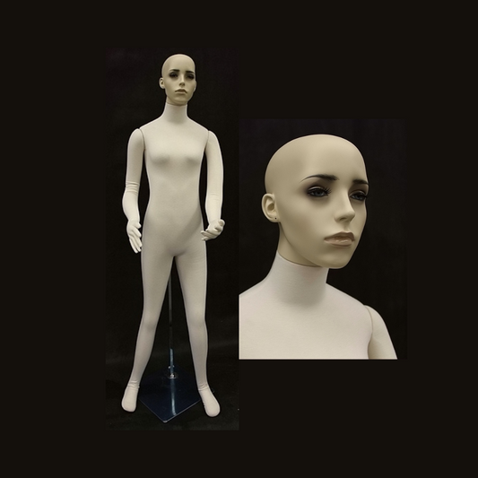 Off White Full Body Flexible Adult Female Dress Form Mannequin with Face #F01SOFTX+EVENLY