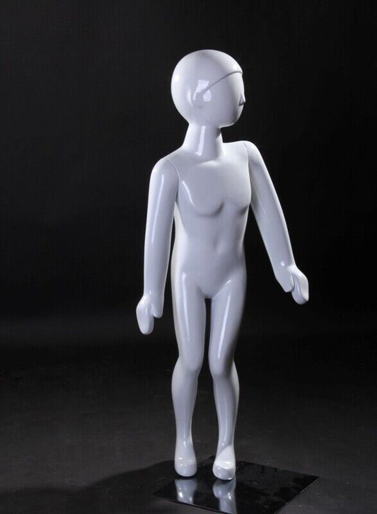 Toddler Abstract Fiberglass Glossy White Faceless Mannequin with Base