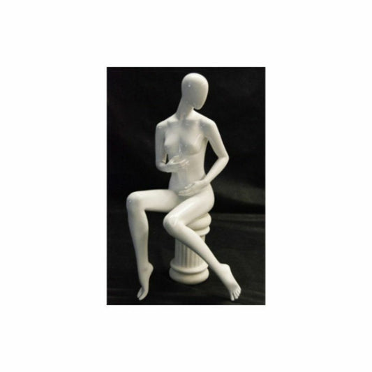 Glossy White Women's Seated Full Body Mannequin With Stool