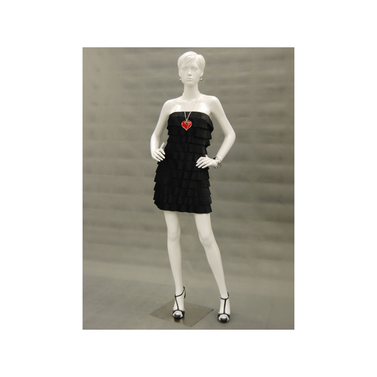 Glossy White Adult Female Fiberglass Fashion Mannequin with Molded Hair and Face
