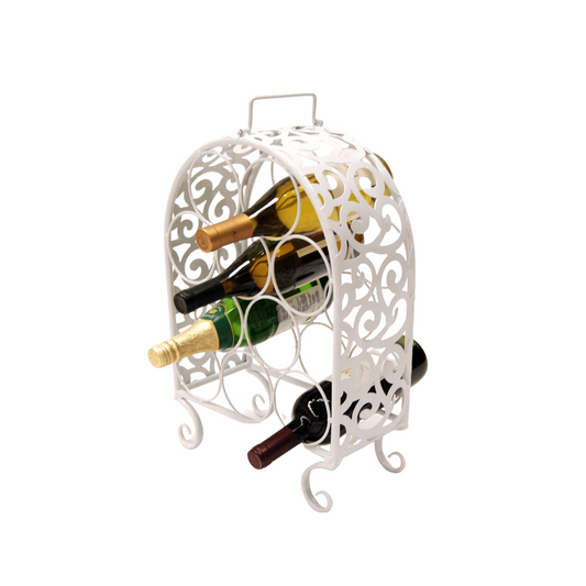 White Metal Wire Antique Style Tabletop Wine Bottle Rack
