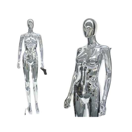 Full Body Plastic Adult Female Egg Head Chrome Mannequin with Base
