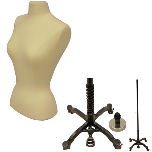 Female Adult Medium Size Off-White Hard Foam Blouse Form with Black Wheel Base