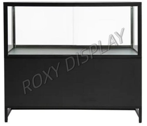 Black Display Showcase with LED Strip Lighting & Storage (Model SC-QV48)