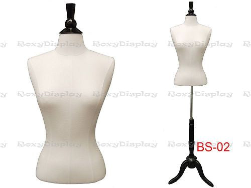 Female Adult Small Size White Linen Hard Foam Blouse Form with Base #FBSWL