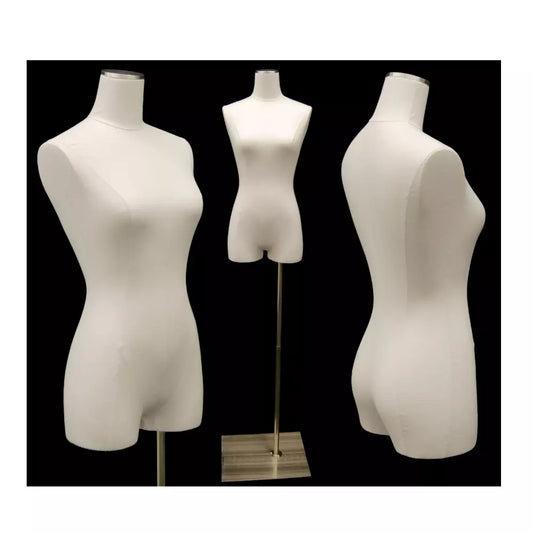 Adult Female Pinnable White Linen Dress Form Mannequin Torso with Thighs & Base #F1WL