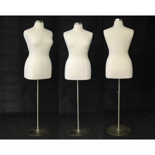 Size 14-16 Female Dress Form Pinnable Foam Mannequin Torso with Round Metal Base #F14/16W